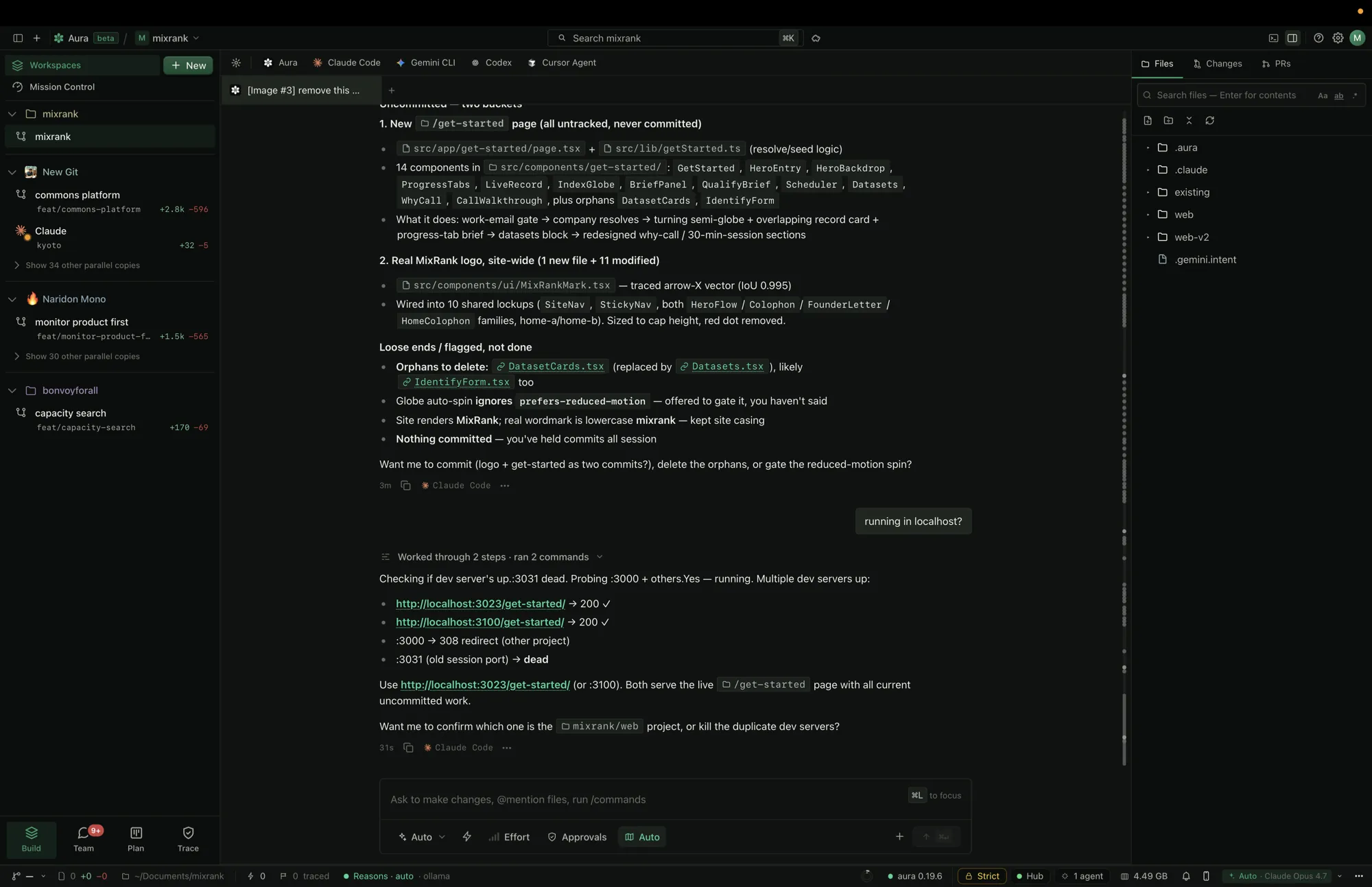 Mission Control breaking down new and modified files beside the file tree.